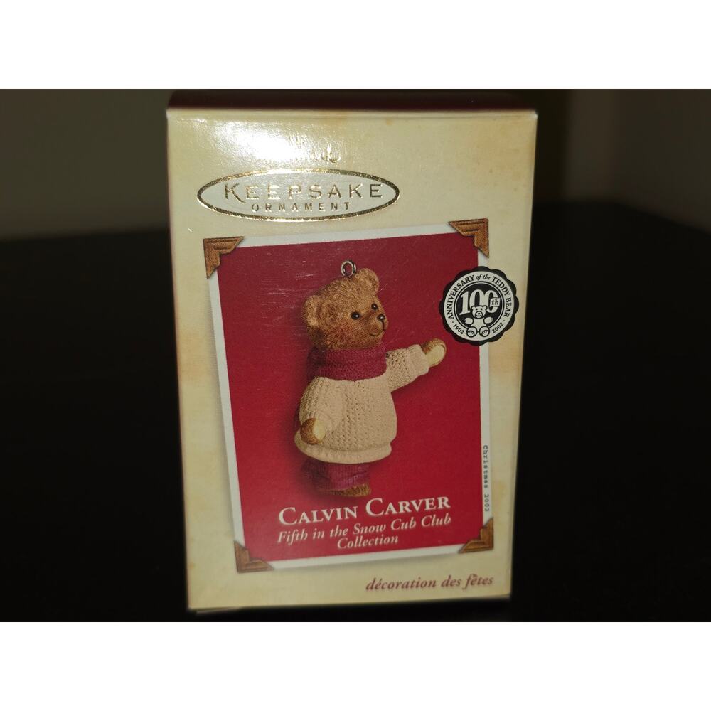 Hallmark Keepsake Ornament CALVIN CARVER 2002 Snow Cub Club #5 Teddy‎ Bear 100Th